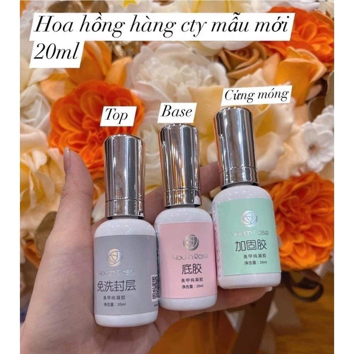 Base, Top Coat Youth Rose 20ml - Top Cứng Móng & Base Hoa Hồng Chính Hãng (Bộ Ba Hoàn Hảo)