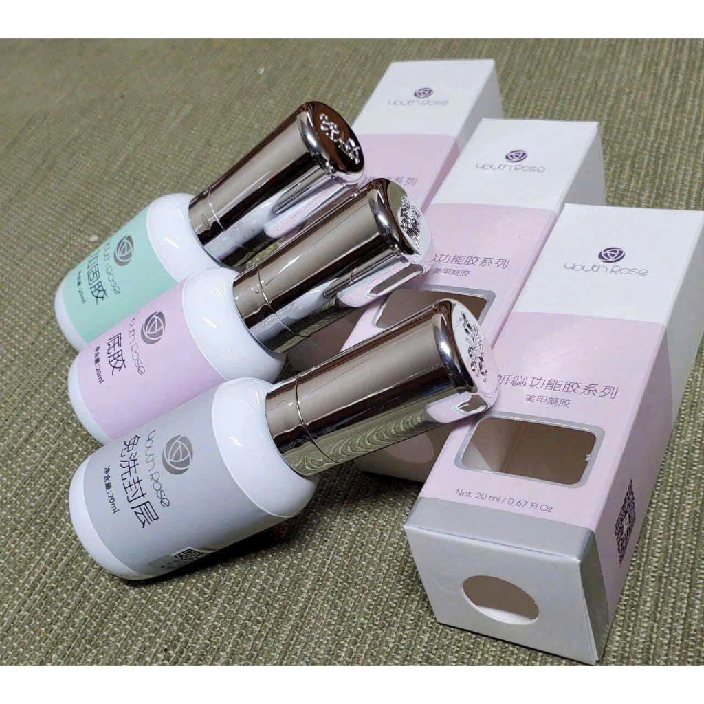 Base, Top Coat Youth Rose 20ml - Top Cứng Móng & Base Hoa Hồng Chính Hãng (Bộ Ba Hoàn Hảo)