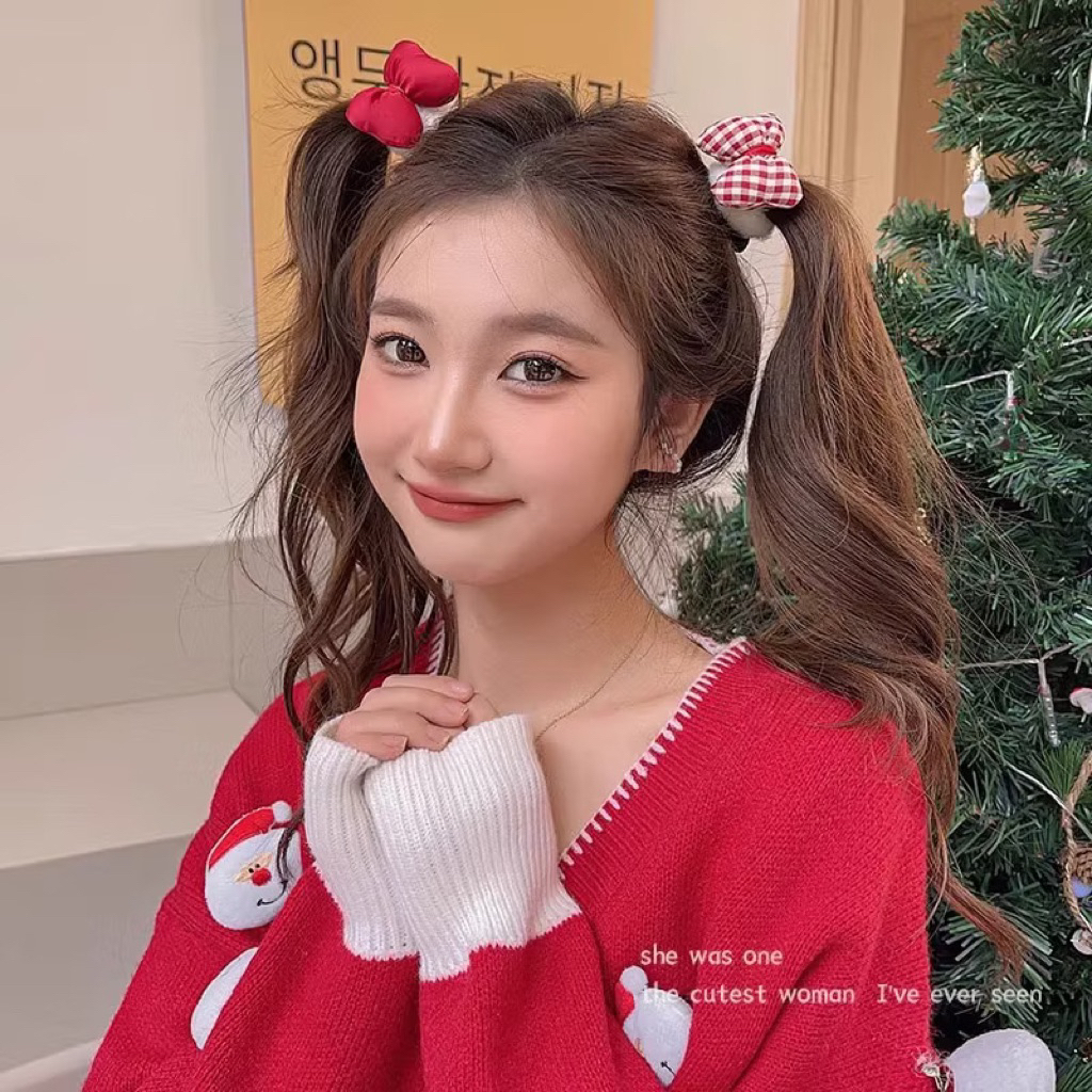 Set 2 Dây Buộc Tóc Lông Mềm Đính Nơ Phồng Xinh Xắn Dễ Thương Phụ Kiện Tóc Empoli