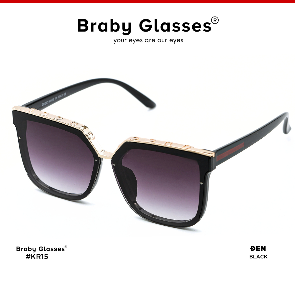 Kính râm mát nam nữ mắt vuông sang trọng chống tia UV Braby Glasses gọng nhựa họa tiết kim loại cao cấp KR15