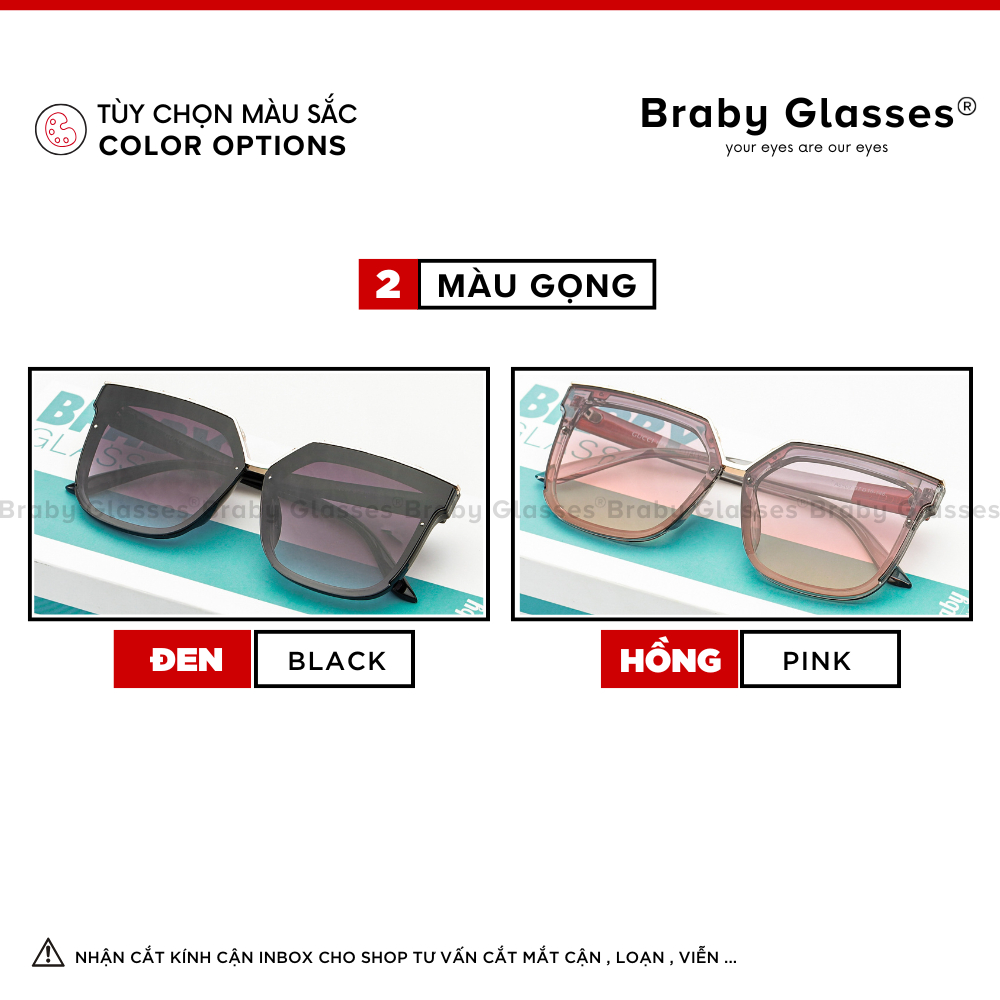 Kính râm mát nam nữ mắt vuông sang trọng chống tia UV Braby Glasses gọng nhựa họa tiết kim loại cao cấp KR15