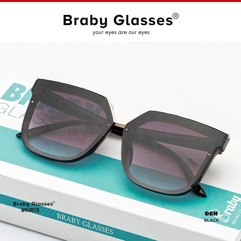 Kính râm mát nam nữ mắt vuông sang trọng chống tia UV Braby Glasses gọng nhựa họa tiết kim loại cao cấp KR15