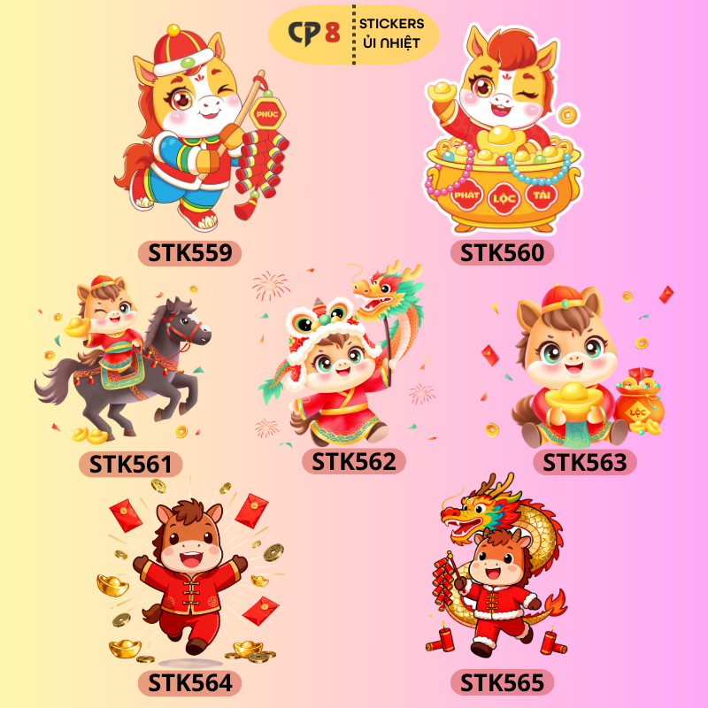 Bộ Hình In, Ủi Nhiệt Sticker Tết Bính Ngọ 2026 BST07 - CP8 PET Sticker