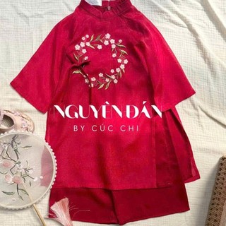 Set Bộ Áo Dài Tết Bé Gái Nguyên Đán TẶNG KÈM MẤN Xinh Xắn, chất liệu tơ lụa mềm mịn,size 8-44kg