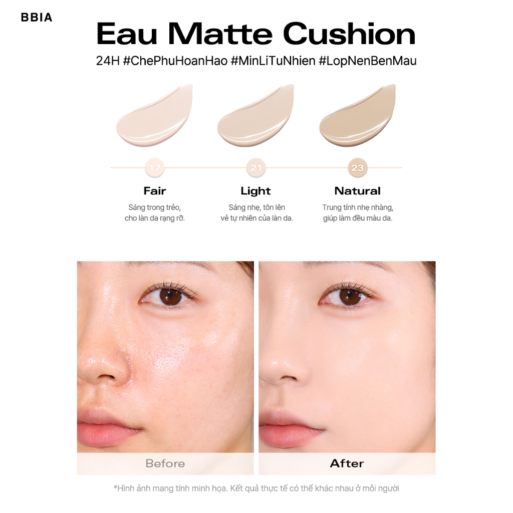 [NEW] Cushion Che phủ hoàn hảo, lớp nền mịn lì suốt 24h BBIA Eau Matte Cushion 15g