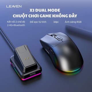 Chuột không dây - Chuột Bluetooth Leaven X3 Chip PRO-Chuột Bluetooth Có Dock Sạc- LED Rgb-1600 DPI Siêu nhẹ-BH12T