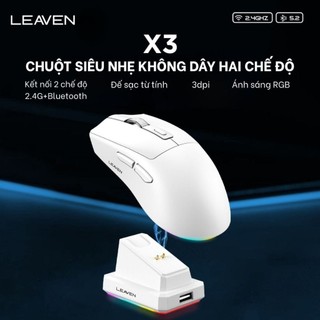 Chuột không dây - Chuột Bluetooth Leaven X3 Chip PRO-Chuột Bluetooth Có Dock Sạc- LED Rgb-1600 DPI Siêu nhẹ-BH12T