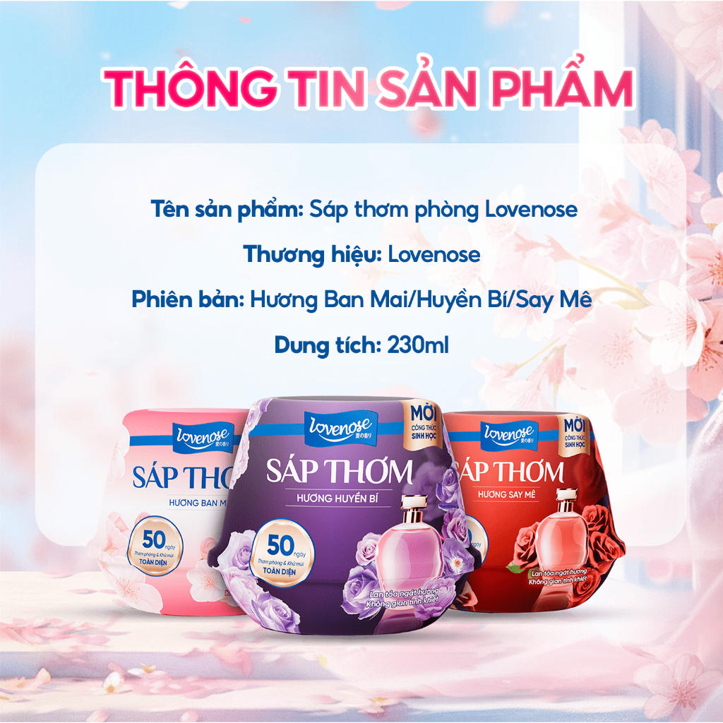 Sáp Thơm Phòng Lovenose Lan Tỏa Hương Thơm Ngát 50 Ngày, Khử Mùi Toàn Diện Cho Mọi Không Gian Sống 230g
