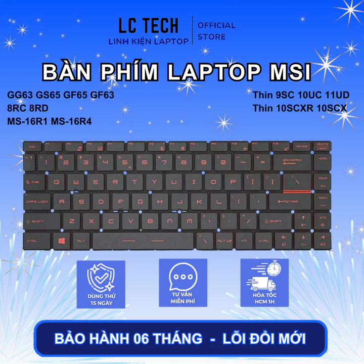 Bàn phím laptop MSI GF63 GS65 8RC GF63 8RD GF63 8RD GF63 Thin 9SC GF63 Thin 10SC - Phím gaming MSI
