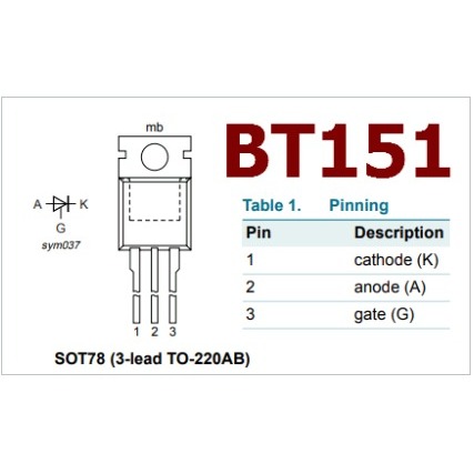 Thyristor - SCR công suất BT151 BT152 SCR 12A 500V TO220 - BT151-500R ...