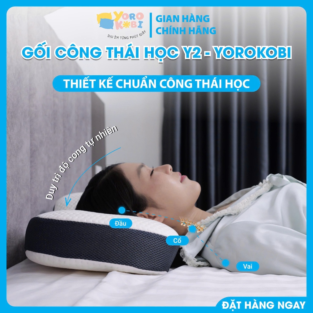 Gối ngủ công thái học YOROKOBI-100% cao su non nguyên khối, giúp giảm đau mỏi cổ vai gáy, ngủ nhanh