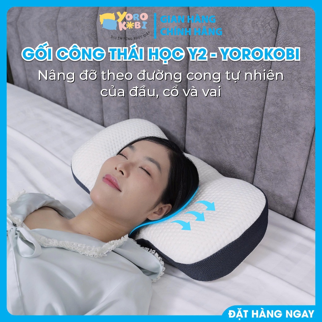 Gối ngủ công thái học YOROKOBI-100% cao su non nguyên khối, giúp giảm đau mỏi cổ vai gáy, ngủ nhanh