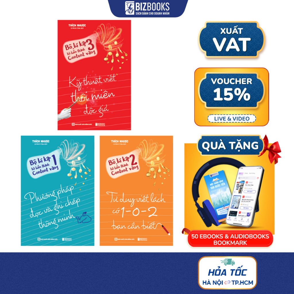 Sách Bí Kíp Hô Biến Thành Content Vàng - Tập 1, 2, 3: Phương Pháp Đọc Và Ghi, Tư Duy Viết, Kỹ Thuật Viết