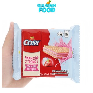 Bánh Xốp Cosy 2 Trong 1 – Kem Vị Dâu The Lạnh/Kem Vị Dừa Lá Dứa 49.9G