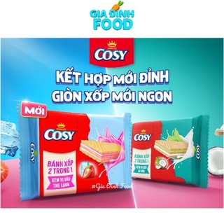 Bánh Xốp Cosy 2 Trong 1 – Kem Vị Dâu The Lạnh/Kem Vị Dừa Lá Dứa 49.9G