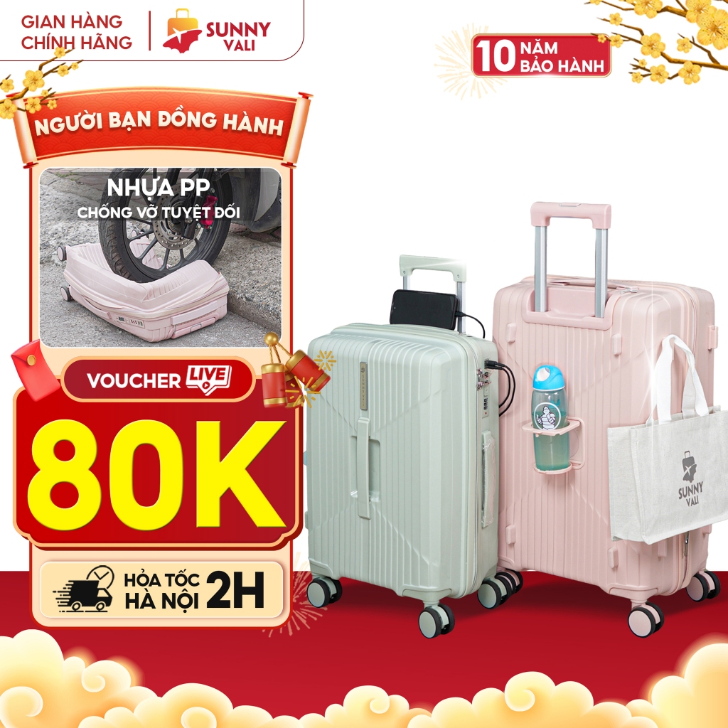 Vali kéo du lịch thời trang SUNNY SV15/CHOCO tích hợp nhiều tính năng (size 20/24/28)