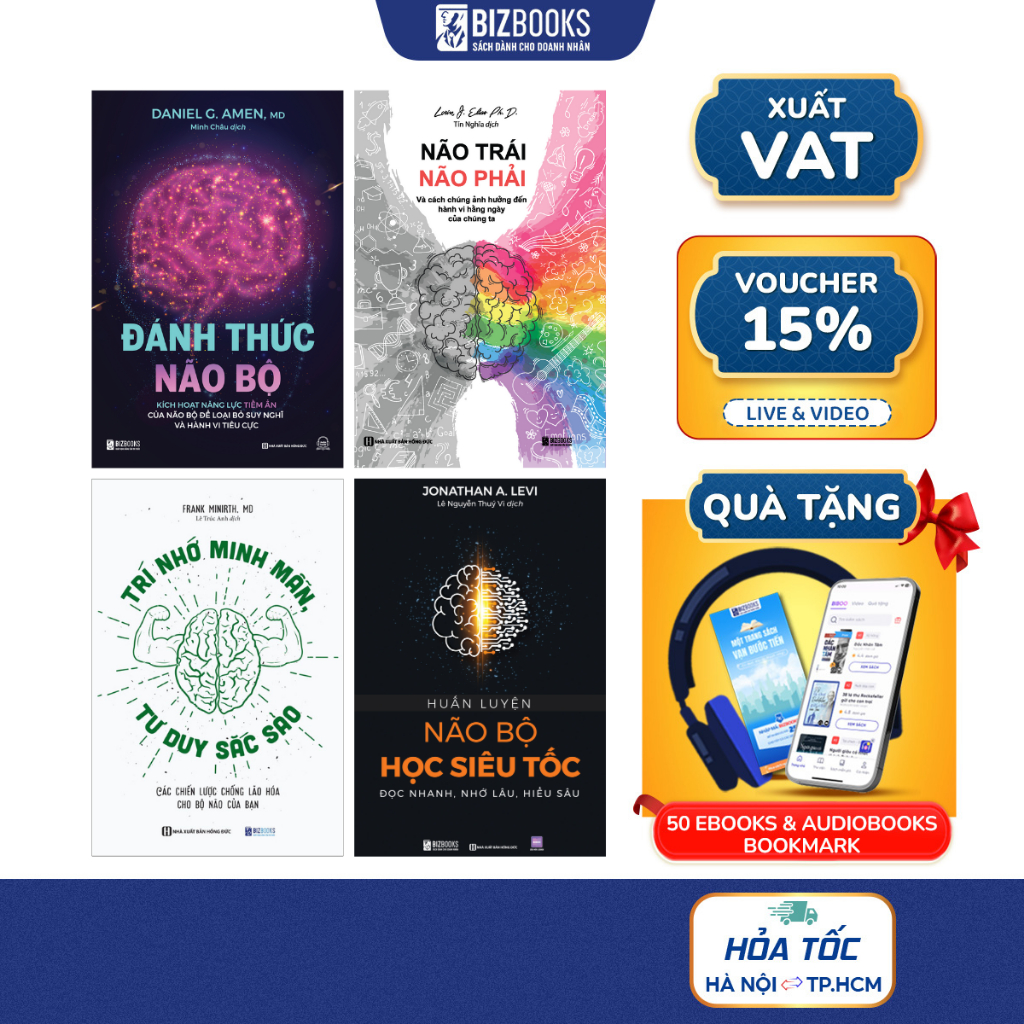 Sách - Đánh Thức Não Bộ, Não Trái Não Phải, Trí Nhớ Mình Mẫn Tư Duy Sắc Sảo, Rèn Luyện Não Bộ Học Siêu Tốc