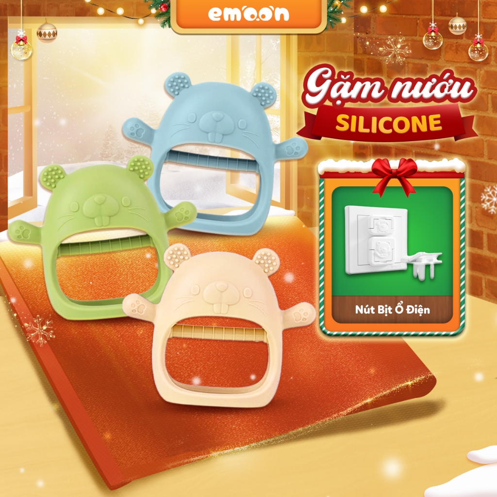 Gặm nướu silicone Emoon cao cấp cho bé siêu mềm giúp giảm ngứa nướu an toàn cho bé (Có hộp bảo quản)