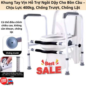 Khung Tay Vịn Hỗ Trợ Ngồi Dậy Cho Bồn Cầu – Chịu Lực 400kg, Chống Trượt, Chống Lật