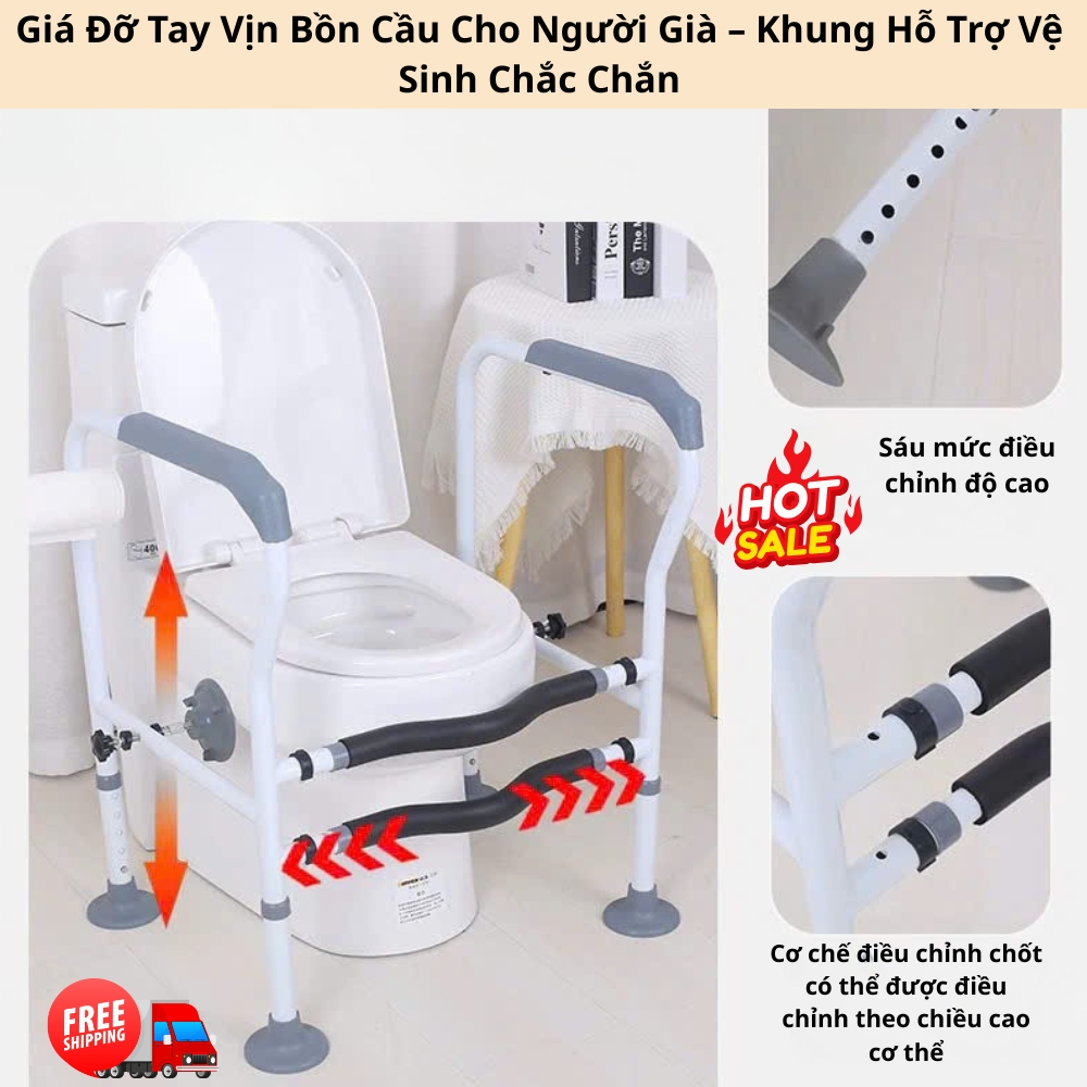 Khung Tay Vịn Hỗ Trợ Ngồi Dậy Cho Bồn Cầu – Chịu Lực 400kg, Chống Trượt, Chống Lật