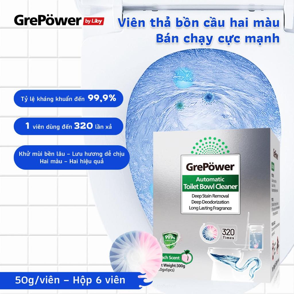 Viên Thả Bồn Cầu Hai Màu Grepower By Liby | Khử mùi hôi,1 viên xả lên tới 320 lần, diệt khuẩn tới 99.9%, hương đào