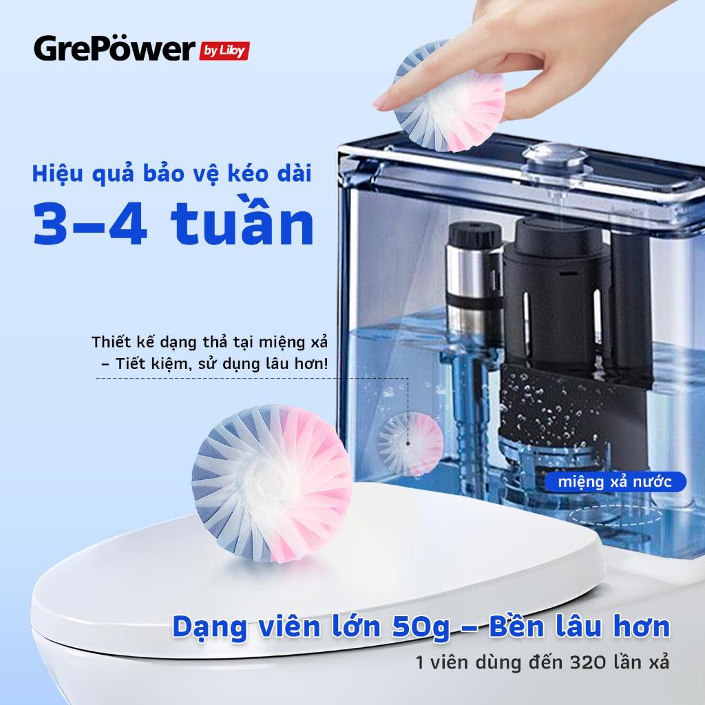 Viên Thả Bồn Cầu Hai Màu Grepower By Liby | Khử mùi hôi,1 viên xả lên tới 320 lần, diệt khuẩn tới 99.9%, hương đào