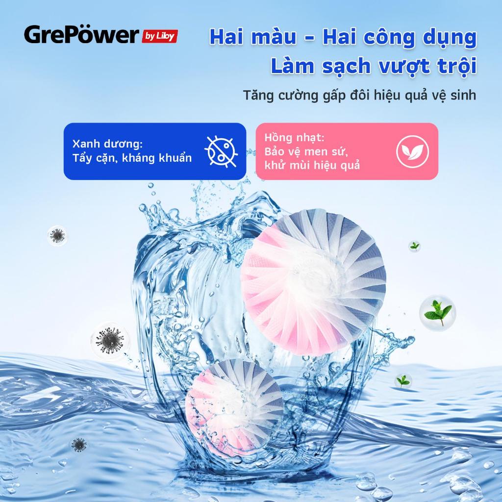 Viên Thả Bồn Cầu Hai Màu Grepower By Liby | Khử mùi hôi,1 viên xả lên tới 320 lần, diệt khuẩn tới 99.9%, hương đào