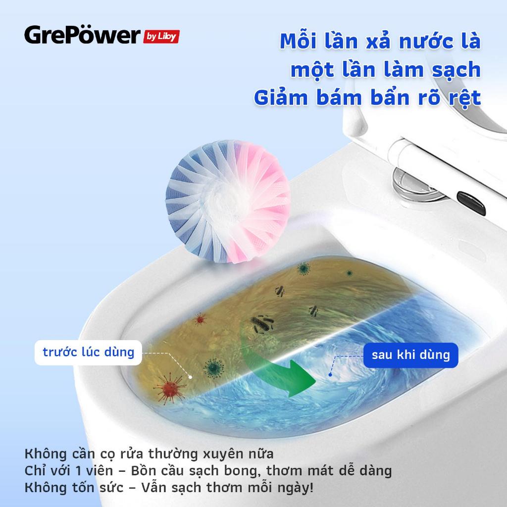Viên Thả Bồn Cầu Hai Màu Grepower By Liby | Khử mùi hôi,1 viên xả lên tới 320 lần, diệt khuẩn tới 99.9%, hương đào