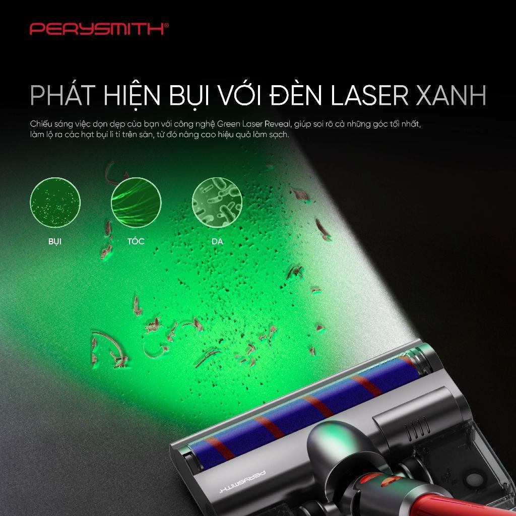 [N] Máy Hút Bụi Không Dây PerySmith K2MAX-II Lực Hút 26k PA, Đèn Xanh Soi Bụi, Gọn Nhẹ Chỉ 2.3kg | BigBuy360 - bigbuy360.vn