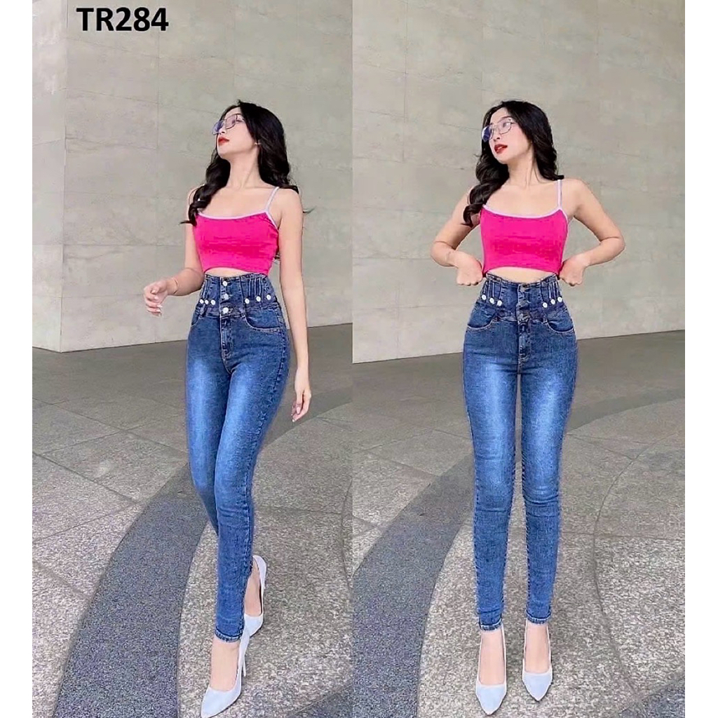 Quần Jeans Nữ Lưng Siêu Cao Nẹp eo tôn dáng