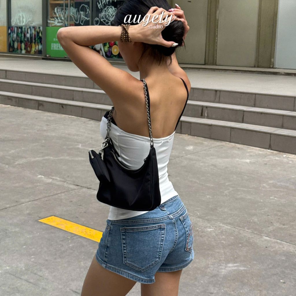 Áo Hai Dây Kiểu Phối Màu Chiết Eo Vải Thun Cao Cấp Augety Studio LYNN TOP