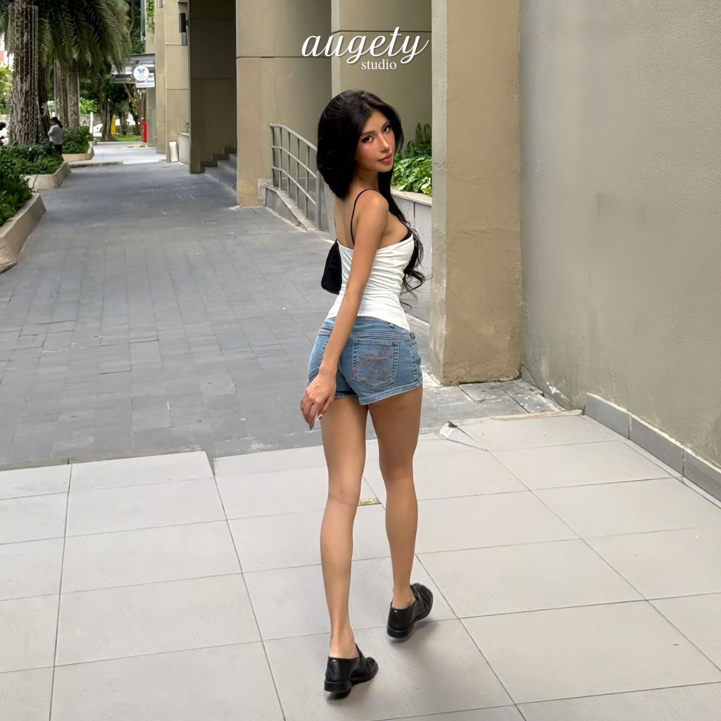 Áo Hai Dây Kiểu Phối Màu Chiết Eo Vải Thun Cao Cấp Augety Studio LYNN TOP