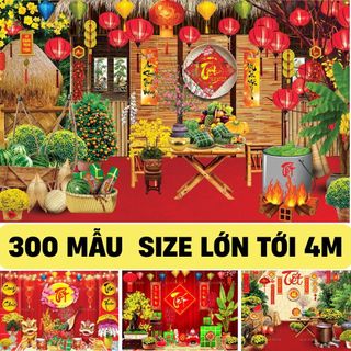 Phông Nền Tranh Vải Trang Trí Lễ Tết Truyền Thống Chất Vải Cavar, Backdrop  Chụp Ảnh Cỡ Lớn Tới 4M TET07 - BEEKIDS