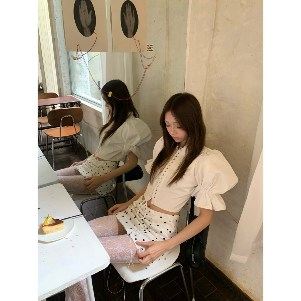 Áo sơmi tay bồng dúng phối đan dây chéo ORIN thiết kế (Lume Shirt)