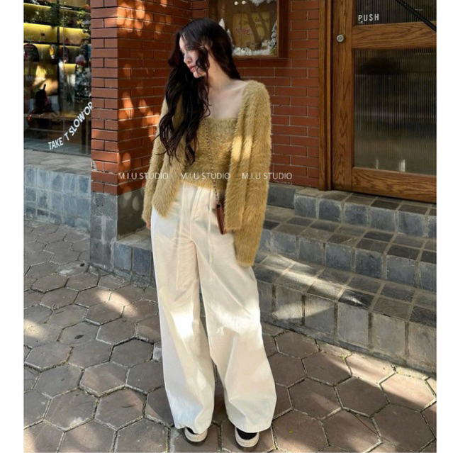 Set len lông thỏ : Áo len croptop 2S ôm body kèm áo khoác cardigan dài tay - 4 màu phong cách basic trẻ trung dễ phối