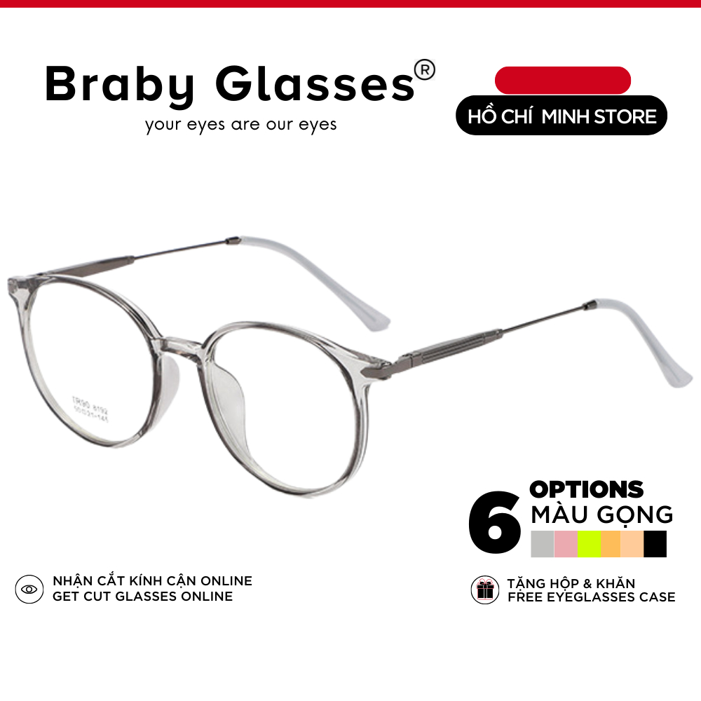 Gọng kính cận mắt tròn thời trang nam nữ Braby Glasses chất liệu nhựa dẻo TR90 đơn giản và trẻ trung sang trọng MK110