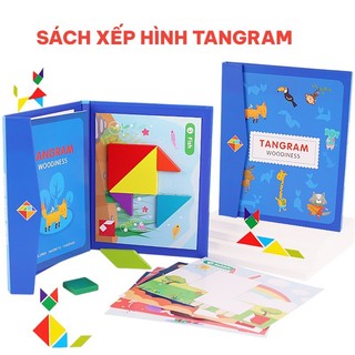 Đồ chơi xếp hình gỗ-Đồ chơi phat triển tu duy, Đồ chơi trí tuệ,sách xếp hình tangram nam châm kích thước 20cm x 17cm