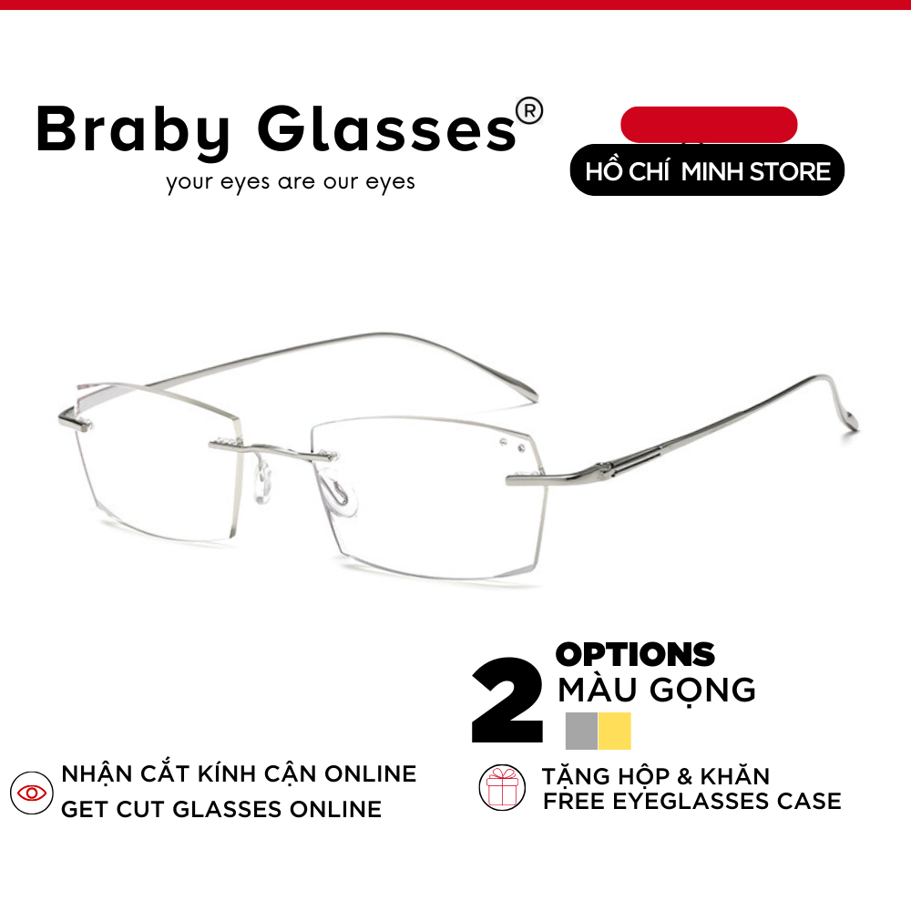 Kính gọng vuông cận thời trang nam nữ Braby Glasses chất liệu kim loại không gỉ cao cấp kiểu dáng sang trọng MK122