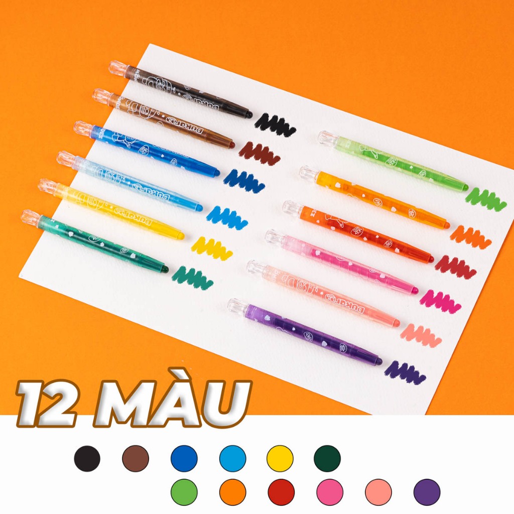 Bút Sáp Vặn Dài TWIST CRAYON 18 Màu, Bút Màu Vỏ Nhựa Khó Gãy, Màu Hữu Cơ An Toàn, Tươi Sáng, Tô Mịn M60012
