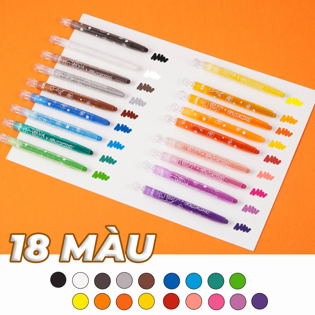 Bút Sáp Vặn Dài TWIST CRAYON 18 Màu, Bút Màu Vỏ Nhựa Khó Gãy, Màu Hữu Cơ An Toàn, Tươi Sáng, Tô Mịn M60012