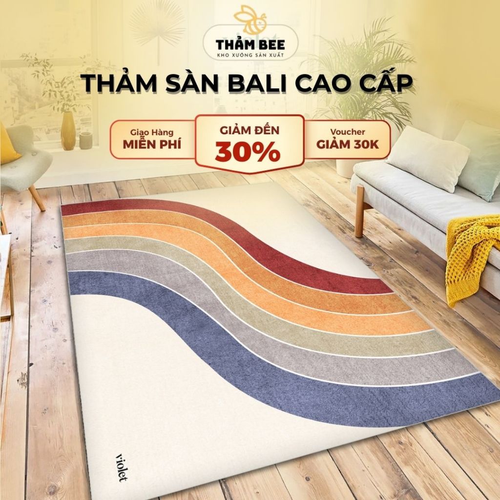Thảm Phòng Khách Bali Phong Cách Hiện Đại Decor Phòngủ Đế Cao Su Chống Trơn Trượthảm Bee - Hình ảnh thực tế