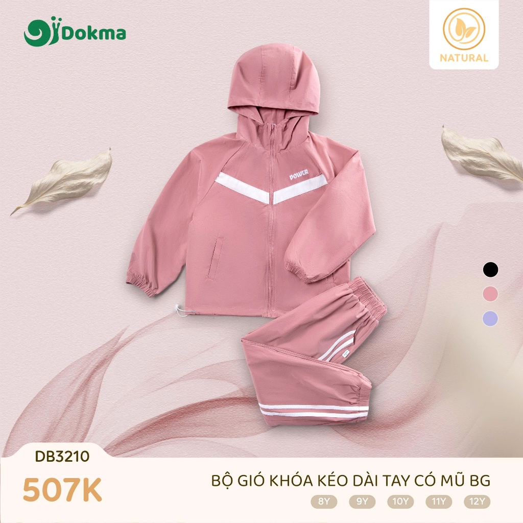(25-42kg) Bộ Gió Dáng Thể Thao Kéo Khoá Bé Gái Dokma DB3210