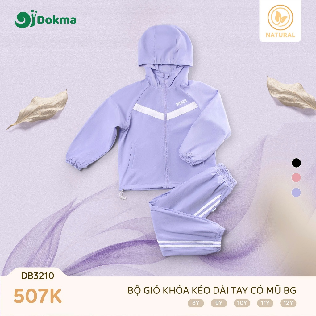 (25-42kg) Bộ Gió Dáng Thể Thao Kéo Khoá Bé Gái Dokma DB3210