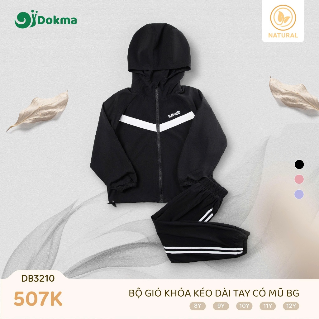 (25-42kg) Bộ Gió Dáng Thể Thao Kéo Khoá Bé Gái Dokma DB3210