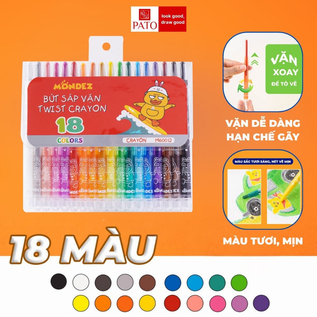 Bút Sáp Vặn Dài TWIST CRAYON 18 Màu, Bút Màu Vỏ Nhựa Khó Gãy, Màu Hữu Cơ An Toàn, Tươi Sáng, Tô Mịn M60012