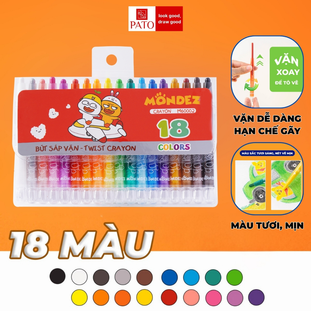 Bút Sáp Vặn Ngắn 18 Màu, Màu Sắc Tươi Sáng, Chất Liệu Cao Cấp Độ Bám Giấy Và Độ Phủ Màu Tốt An Toàn Cho Bé M60002