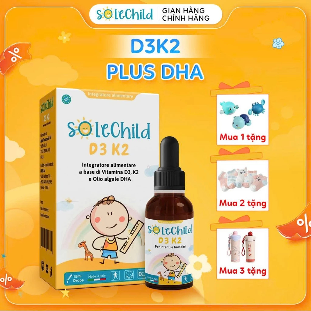 D3K2 Plus DHA Tinh Khiết Hữu Cơ Cho Bé SOLECHILD D3K2 Phát Triển Chiều ...