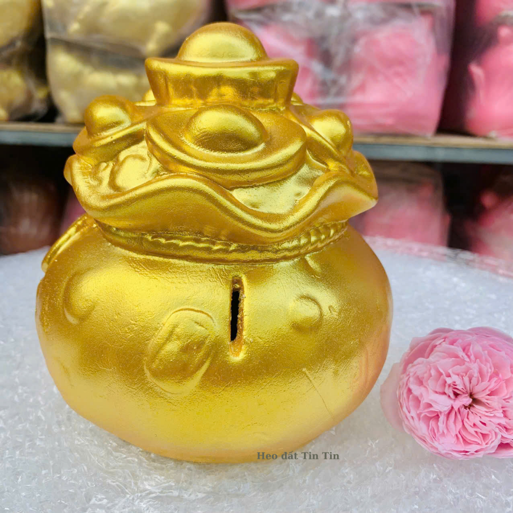 Ống tiết kiệm Túi Vàng Tài Lộc Phong thủy size nhỏ-heo đất,lợn đất tiết kiệm quà tặng trang trí