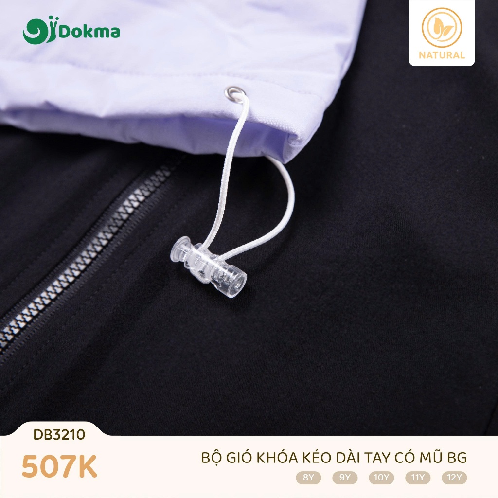 (25-42kg) Bộ Gió Dáng Thể Thao Kéo Khoá Bé Gái Dokma DB3210