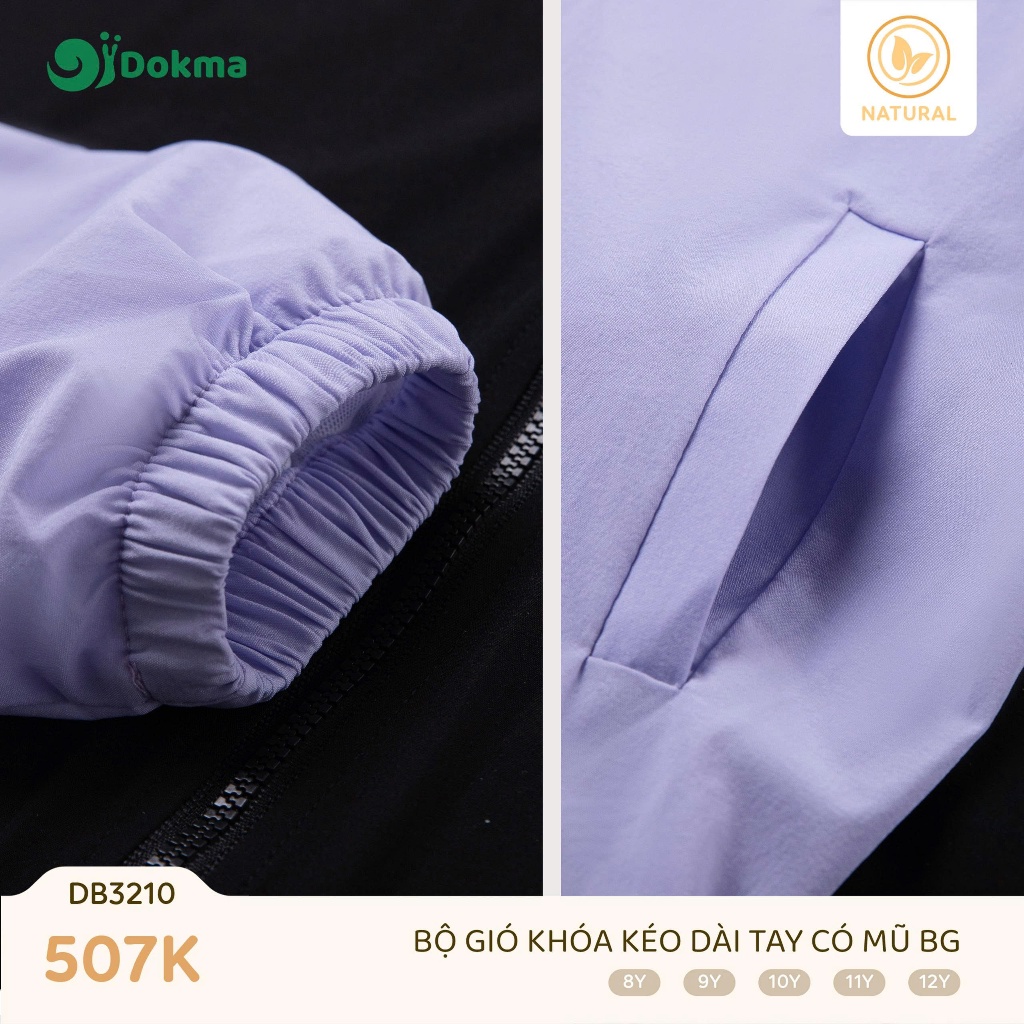(25-42kg) Bộ Gió Dáng Thể Thao Kéo Khoá Bé Gái Dokma DB3210